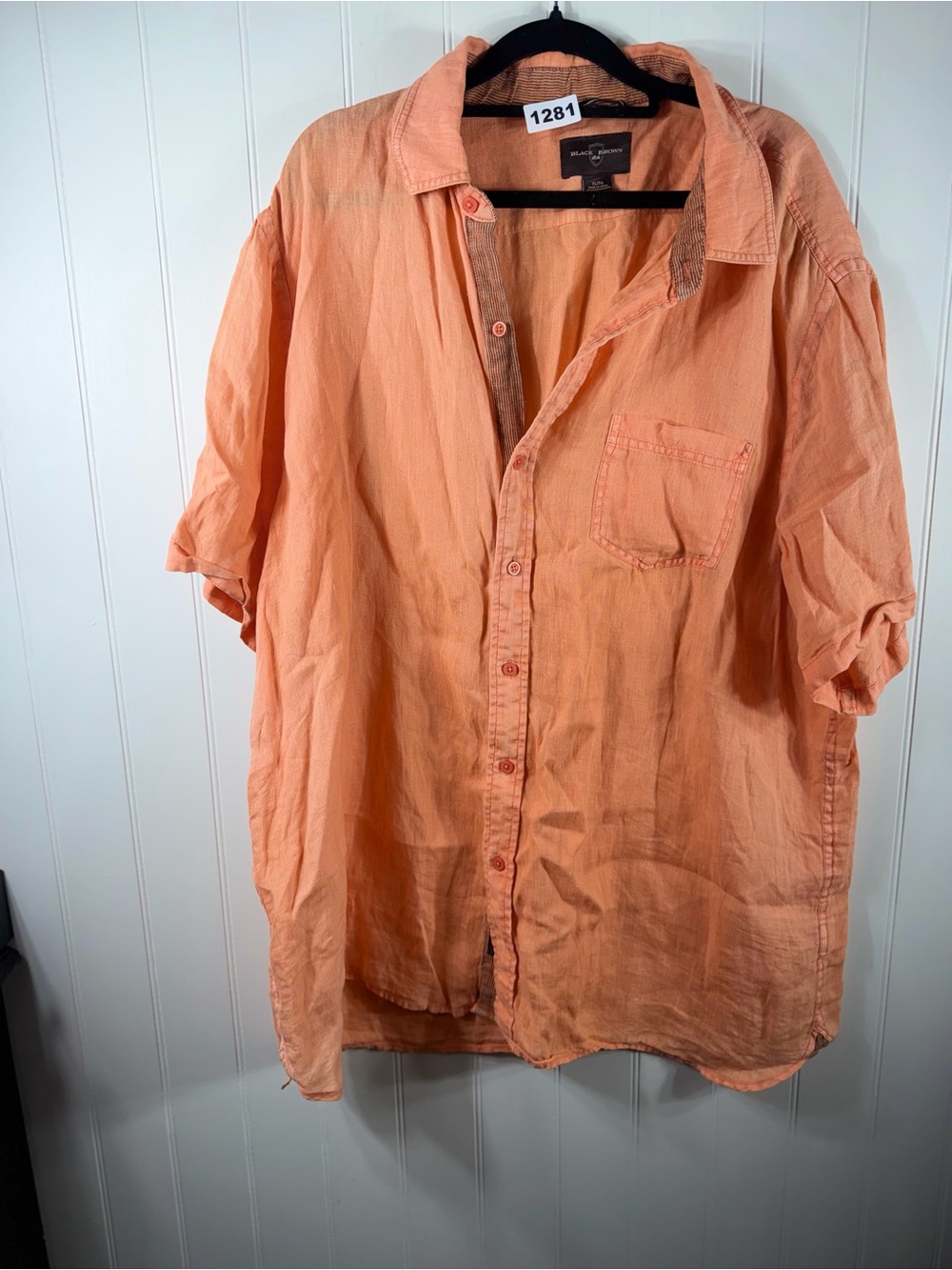 Black Brown 1826 100% Linen Shirt XL Peach Coral Button Front Casual - Picture 3 of 7